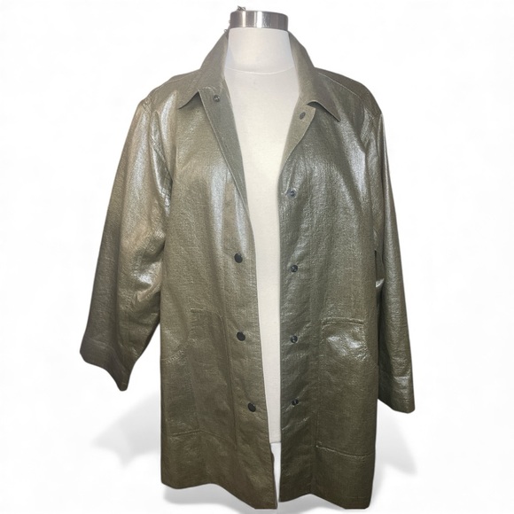 Vintage Rare Opus 204 Metallic Olive  Jacket Coated Linen Streetwear Oversized - Picture 2 of 7